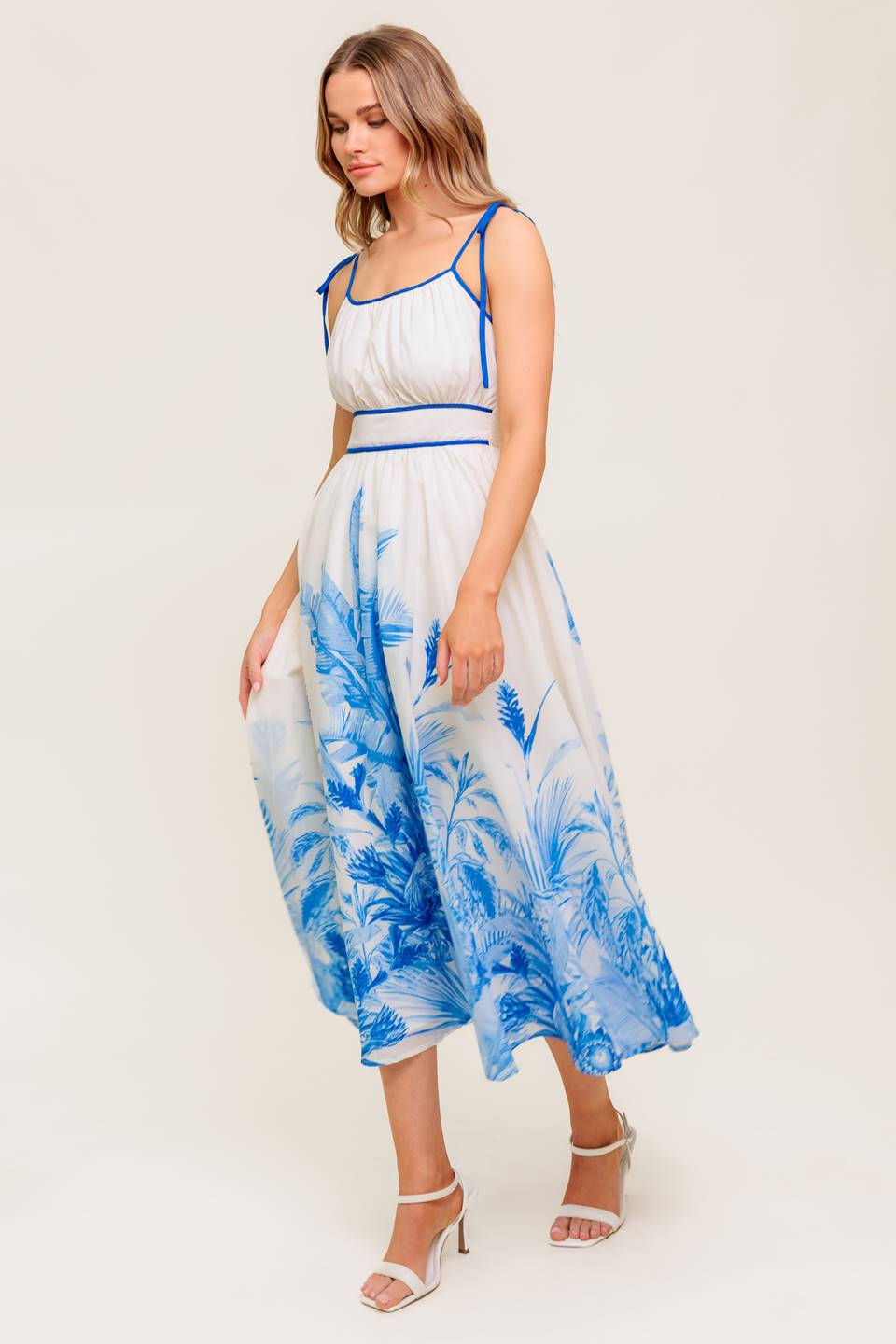 GARDEN BREEZE BLUE WOVEN MIDI DRESS Flying Tomato